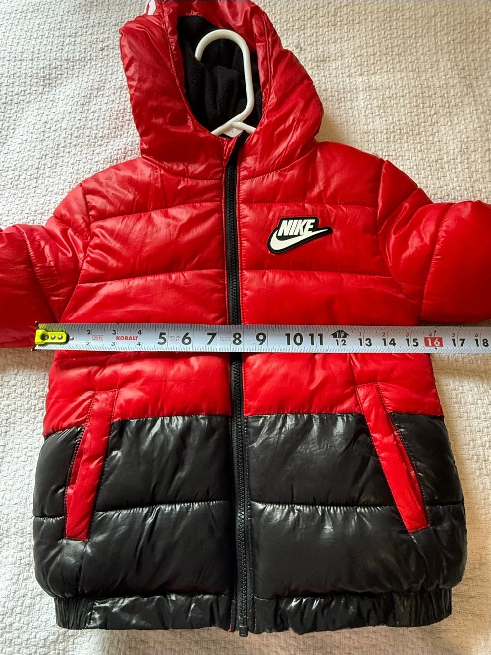 Nike Kids Red and Black Hooded Puffer Jacket